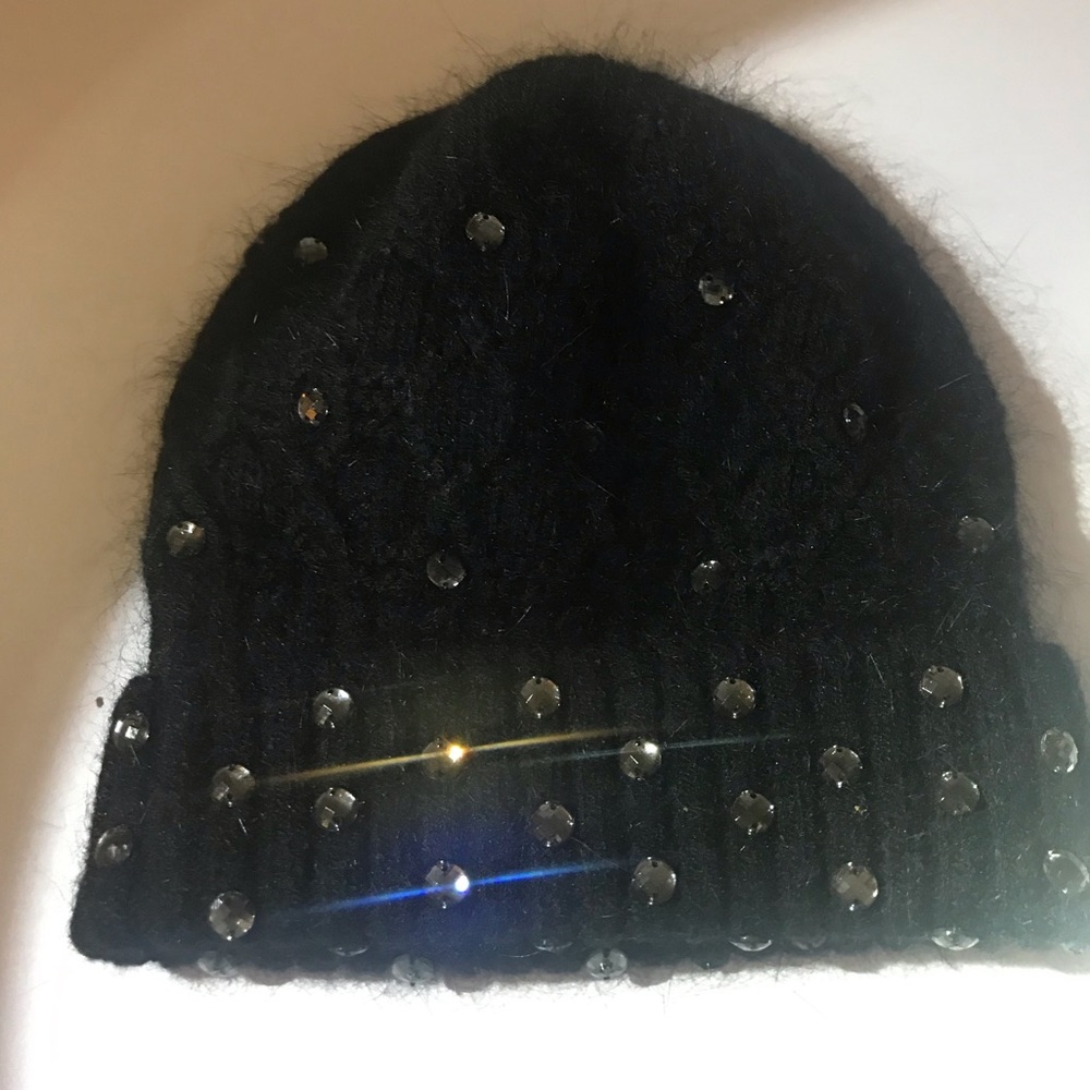 Gorgeous black rhinestone fur beanie